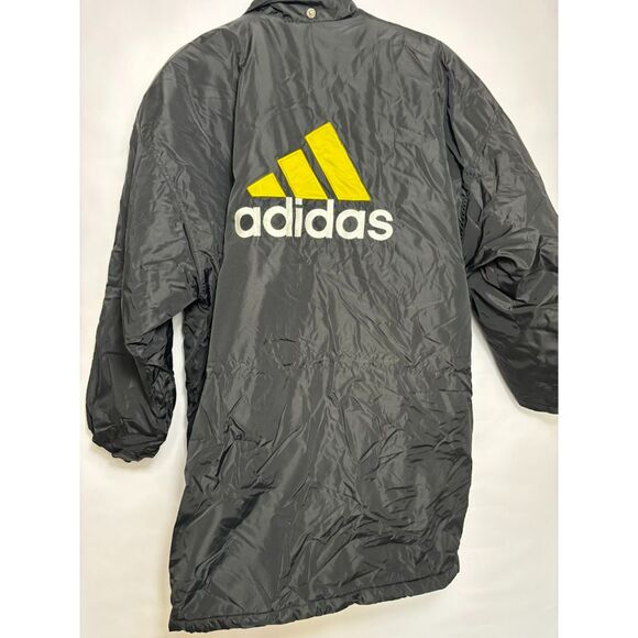 Adidas Coat Men's size Medium Black Yellow Puffer Long Line Vintage Jacket 90s - Picture 7 of 7